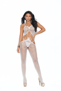 Elegant Moments Crochet Suspender Bodystocking - Open Crotch