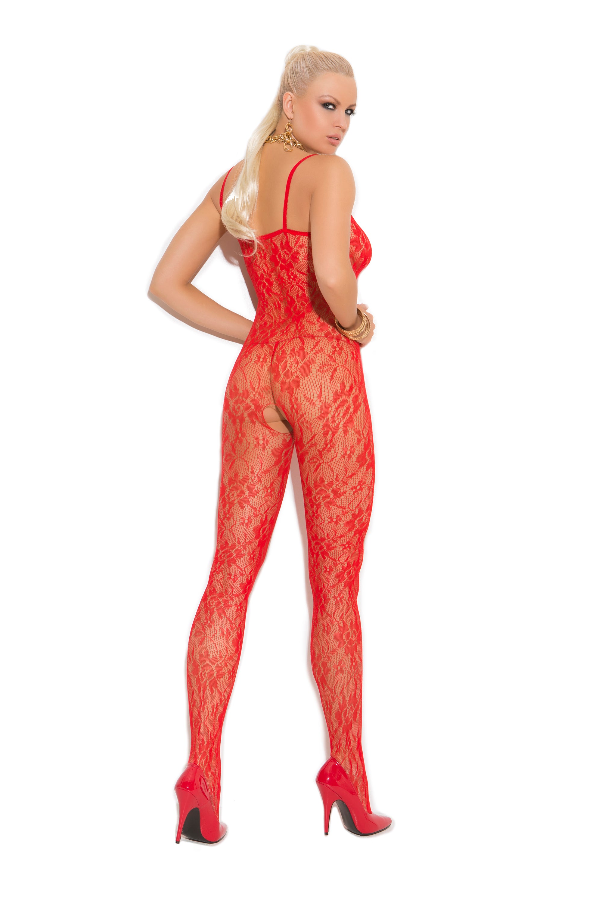 Elegant Moments Rose Lace Bodystocking - Open Crotch