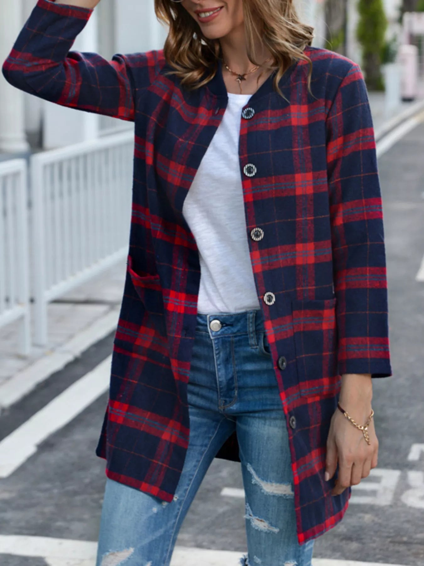 Plus Size Plaid Longline Shirt – Button Down – Multicolour | Aesthic