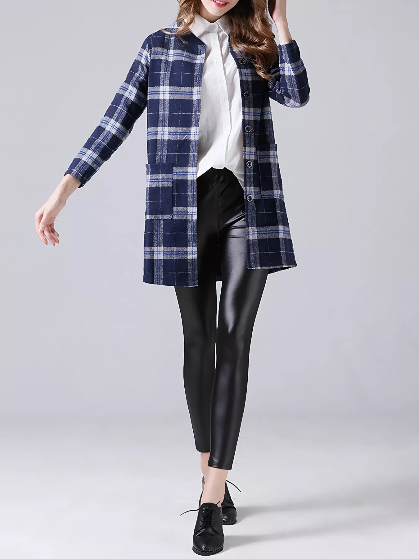 Plus Size Plaid Longline Shirt – Button Down – Multicolour | Aesthic