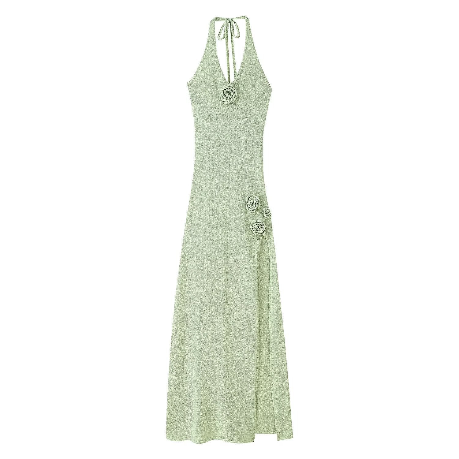 Halter Backless Maxi Dress – Side Slit – Black | Aesthic