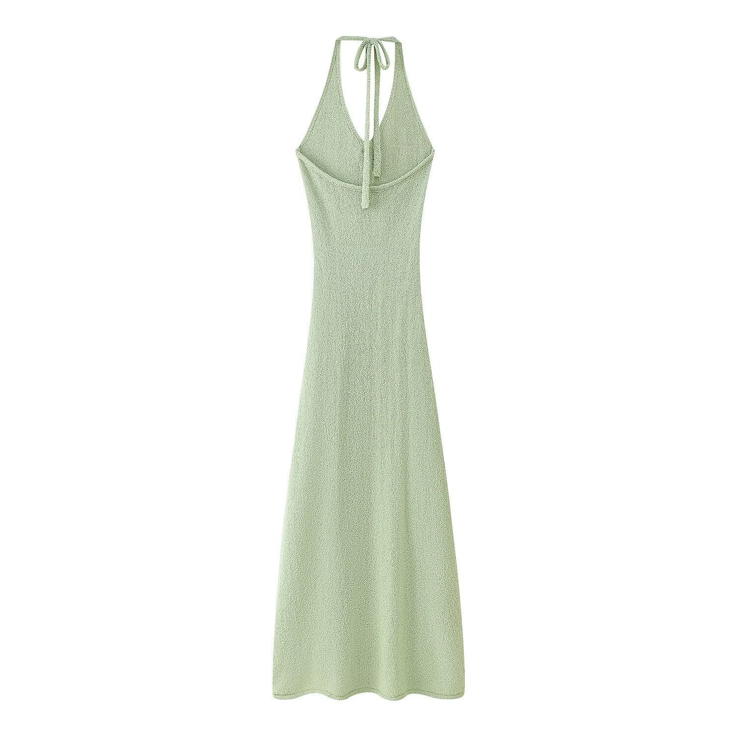 Halter Backless Maxi Dress – Side Slit – Black | Aesthic