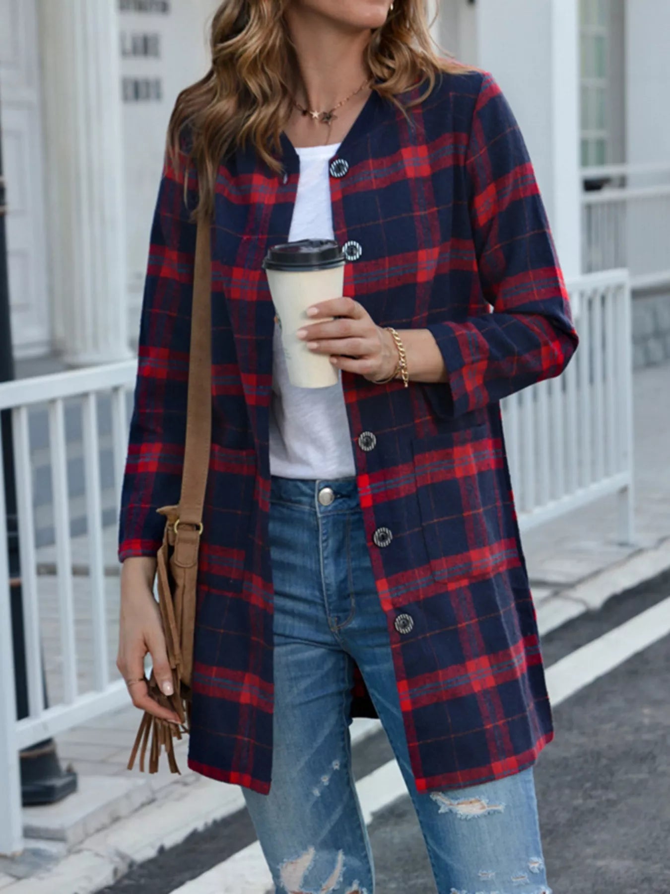 Plus Size Plaid Longline Shirt – Button Down – Multicolour | Aesthic