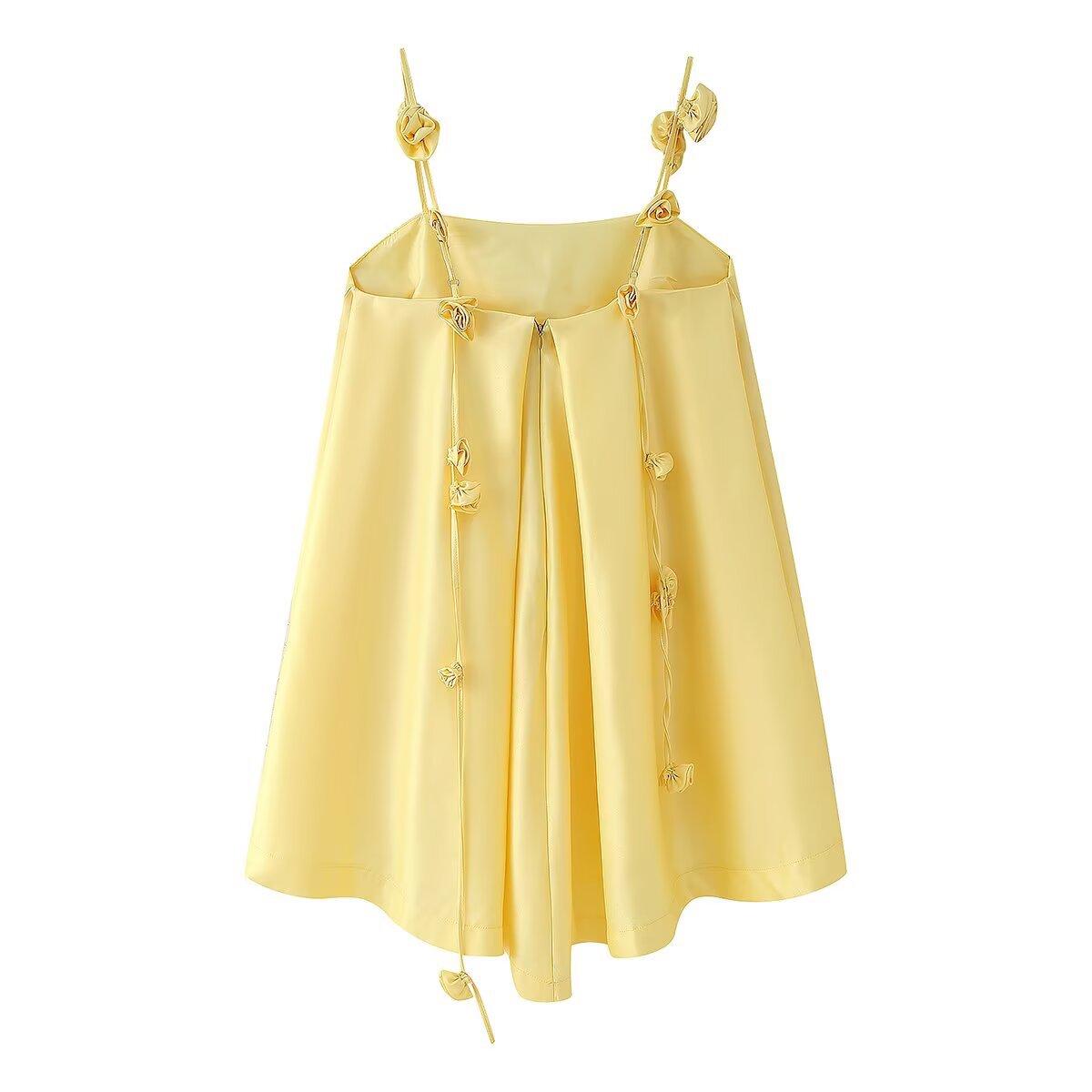 Satin Strapless Dress – 3D Floral Detail – Black | Aesthic