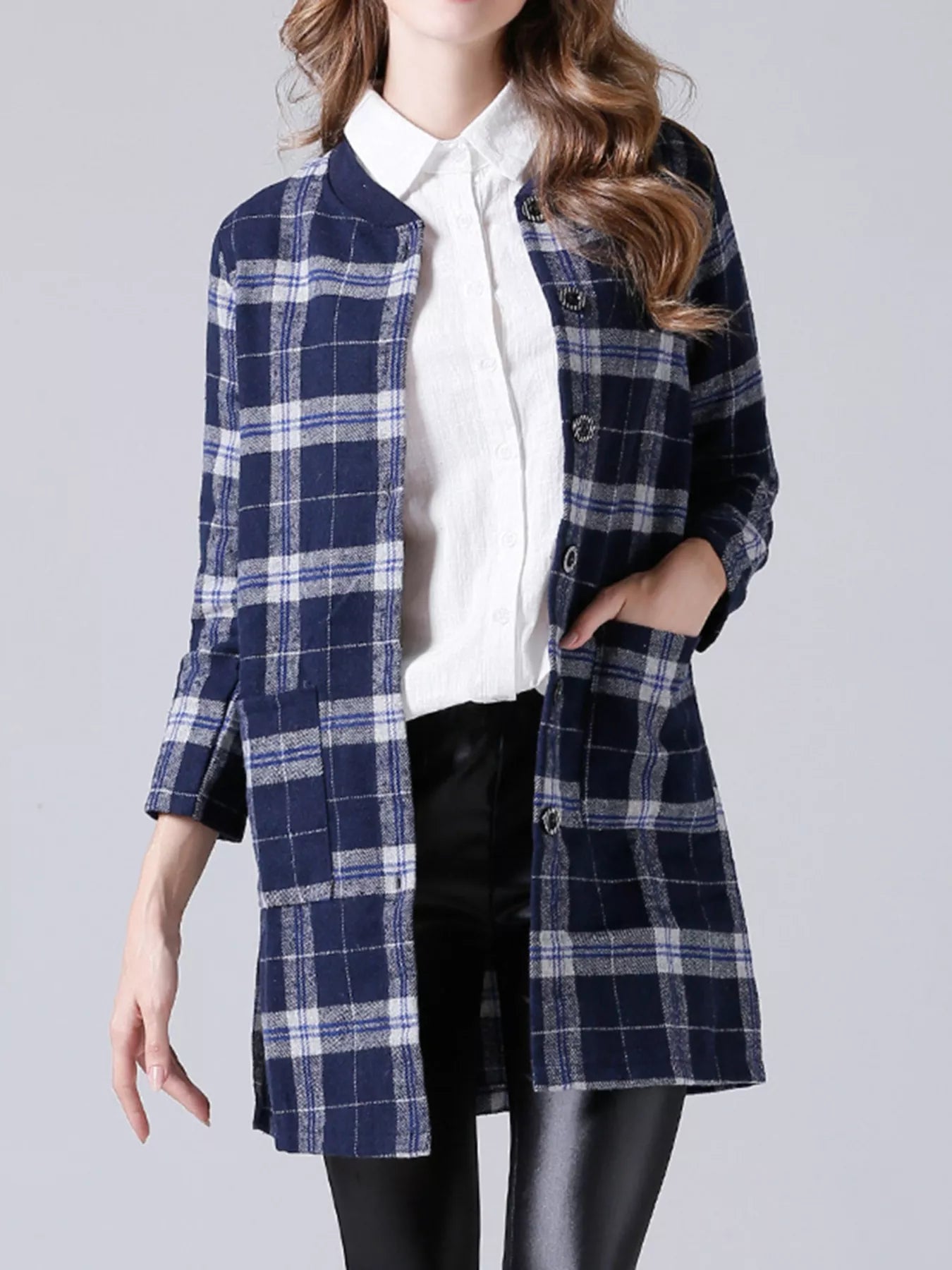 Plus Size Plaid Longline Shirt – Button Down – Multicolour | Aesthic